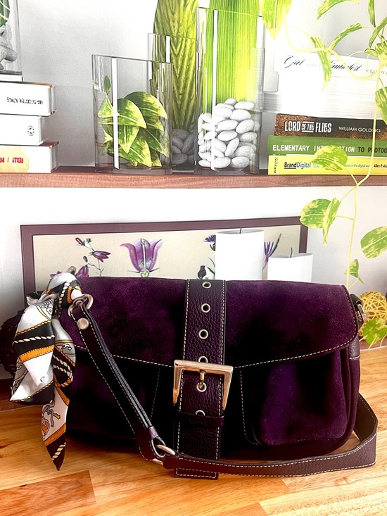 Unknown Handbags - Vintage Purple Genuine Suede Leather Shoulder Bag Made In Italy